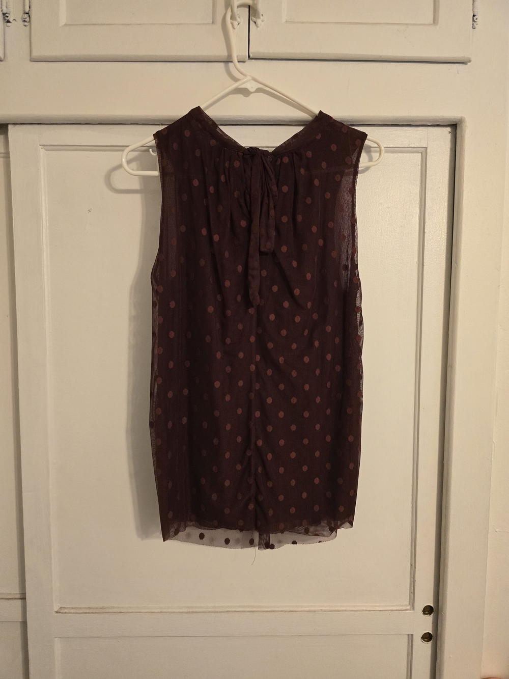 New York & Company Sleeveless Brown Polka Dot Chiffon Blouse